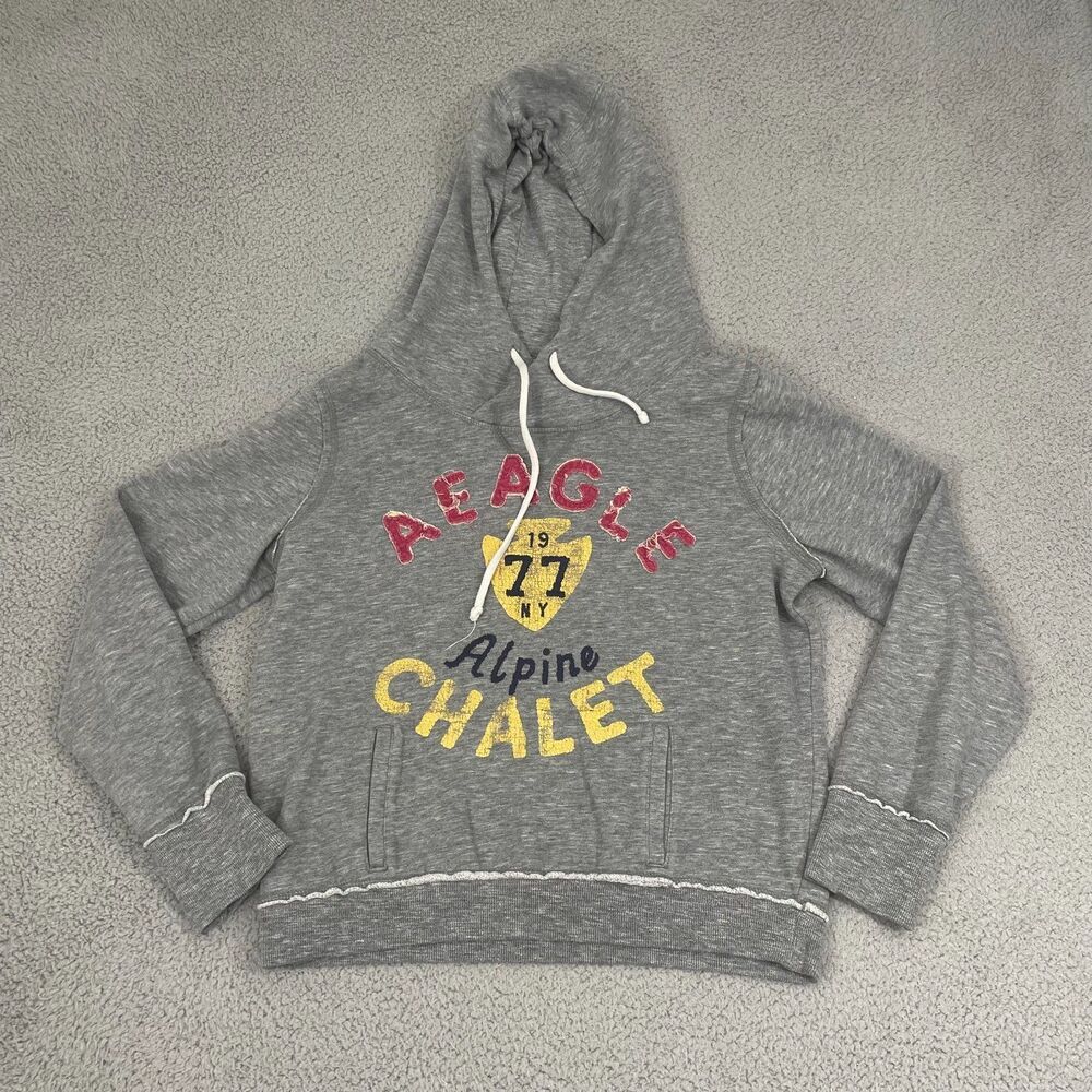 American Eagle Alpine Chalet Hoodie Women XL Gray Y2K Pullover